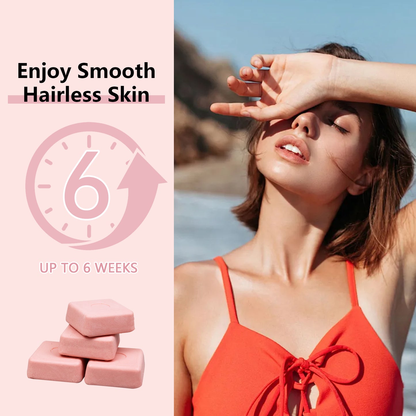Wax Blocks for Hair Removal Sensitive Skin with Rose Formula, Perfect for Full Body, Facial, Brazilian Bikini, and Legs
