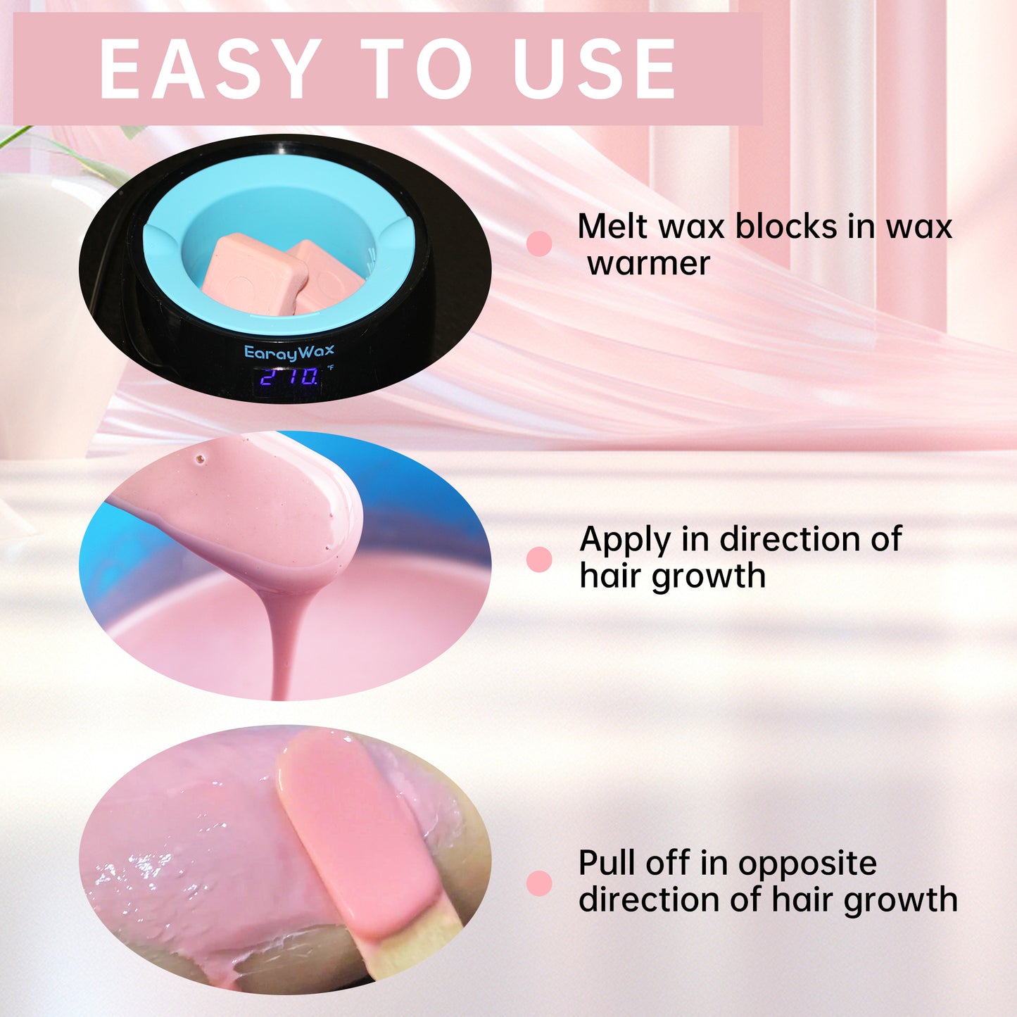 Wax Blocks for Hair Removal Sensitive Skin with Rose Formula, Perfect for Full Body, Facial, Brazilian Bikini, and Legs