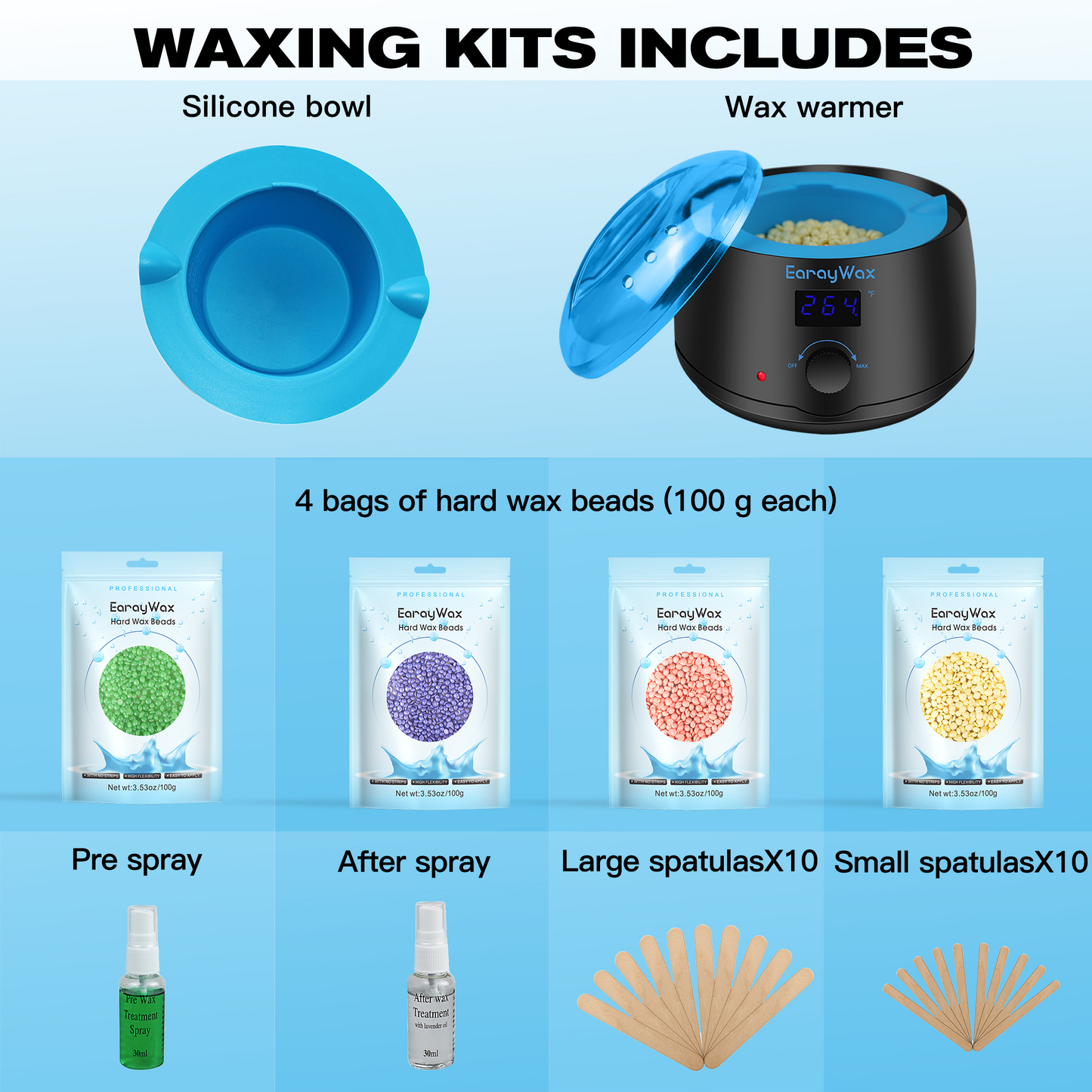 Waxing Kit for Women Men, Wax Warmer Hair Removal at Home with Hard Wax Beads & Silicone Pot, Suitable for Sensitive Skin Brazilian Bikini, Facial, Underarms, Legs, Full body