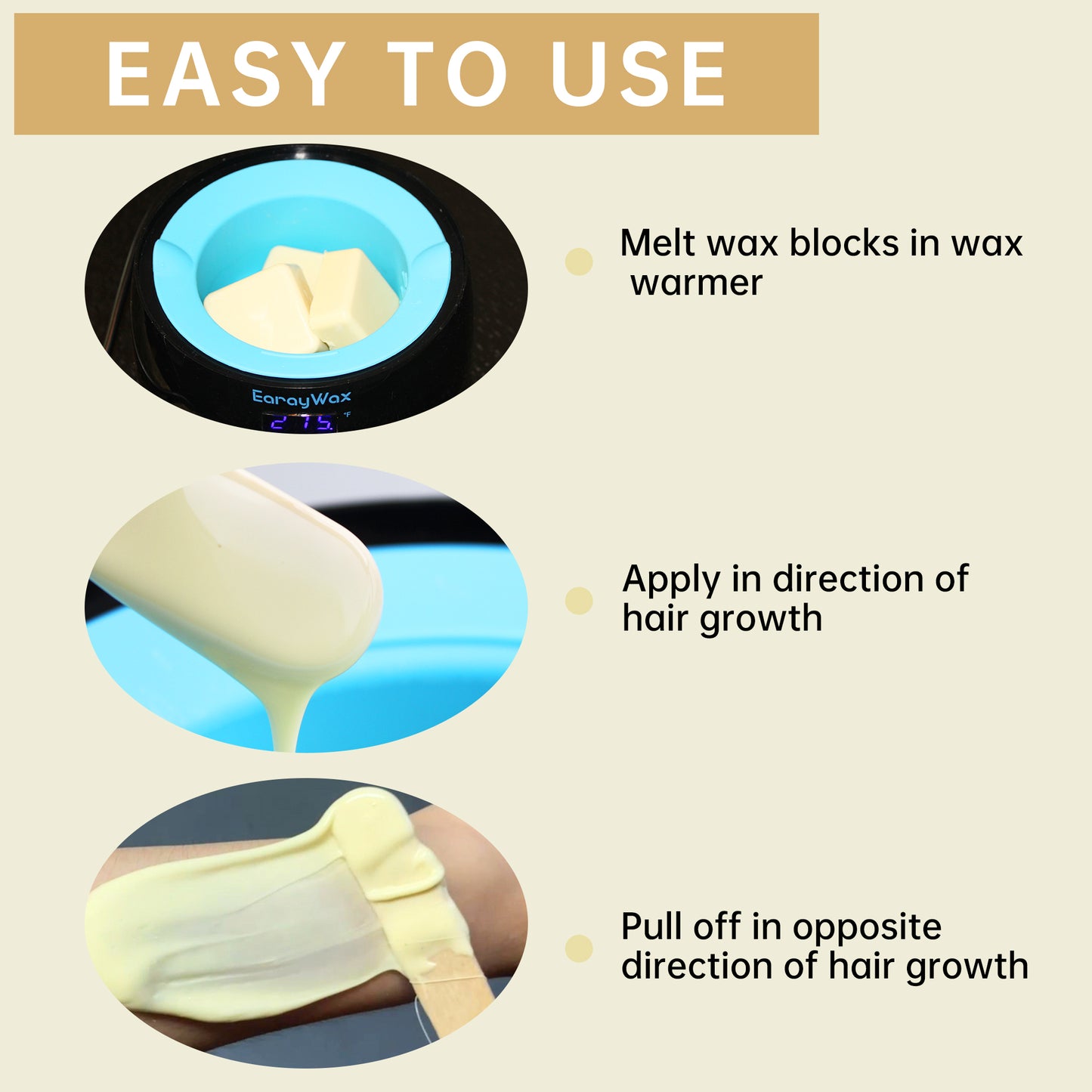 Wax Blocks for Hair Removal, Unscented Hard Wax for Sensitive Skin at Home